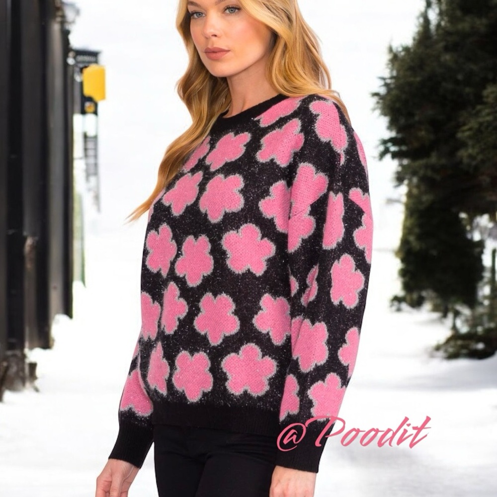 PEACH LOVE CALIFORNIA Floral print metallic silver detail sweater S M L - Picture 5 of 9
